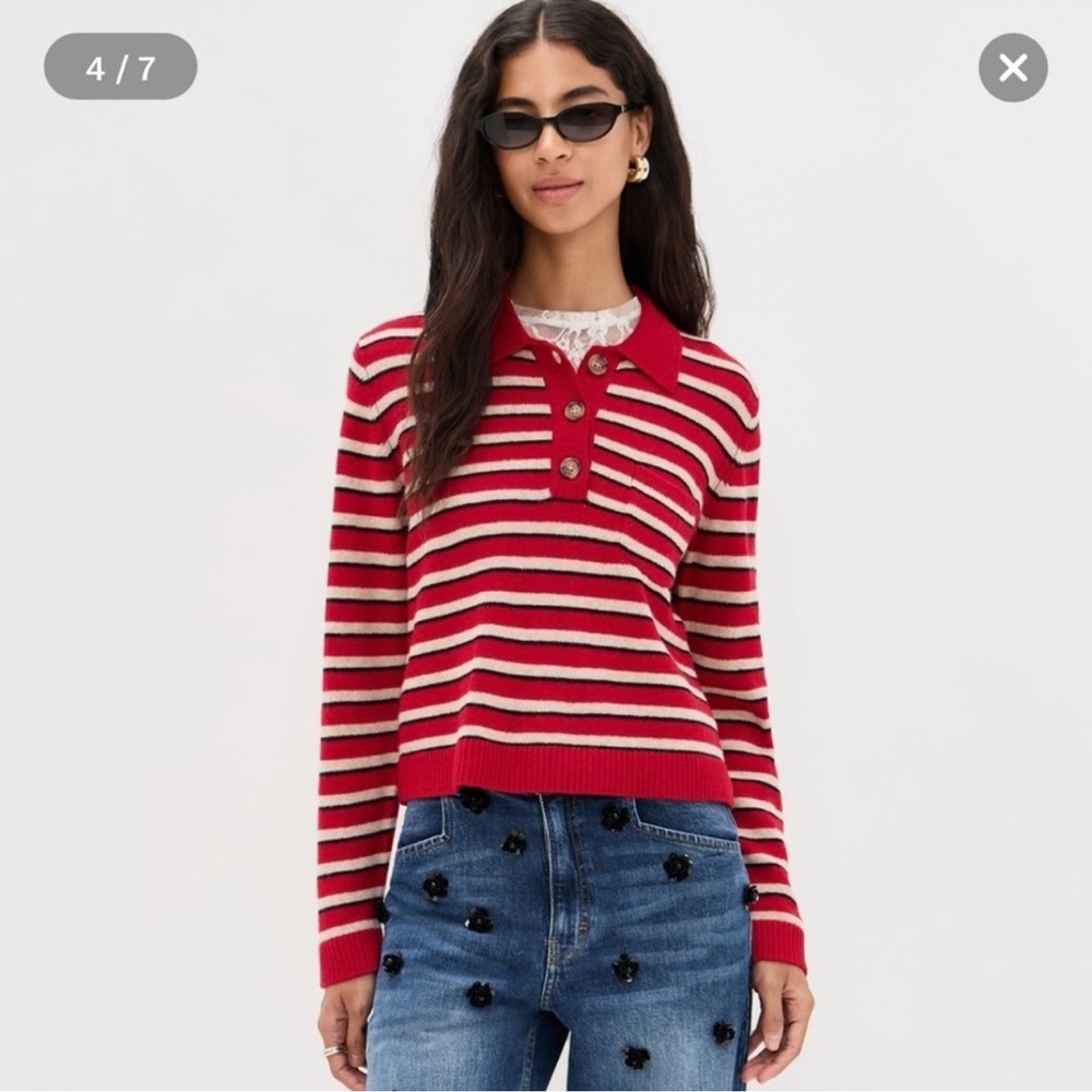 Baum Und Pferdgarten Cori Striped Polo Sweater Merino Wool Red Women’s L